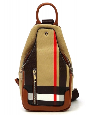 Plaid Check Sling Backpack BT2766 TAN
